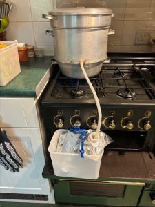A steamer with bag for making the apple puree.